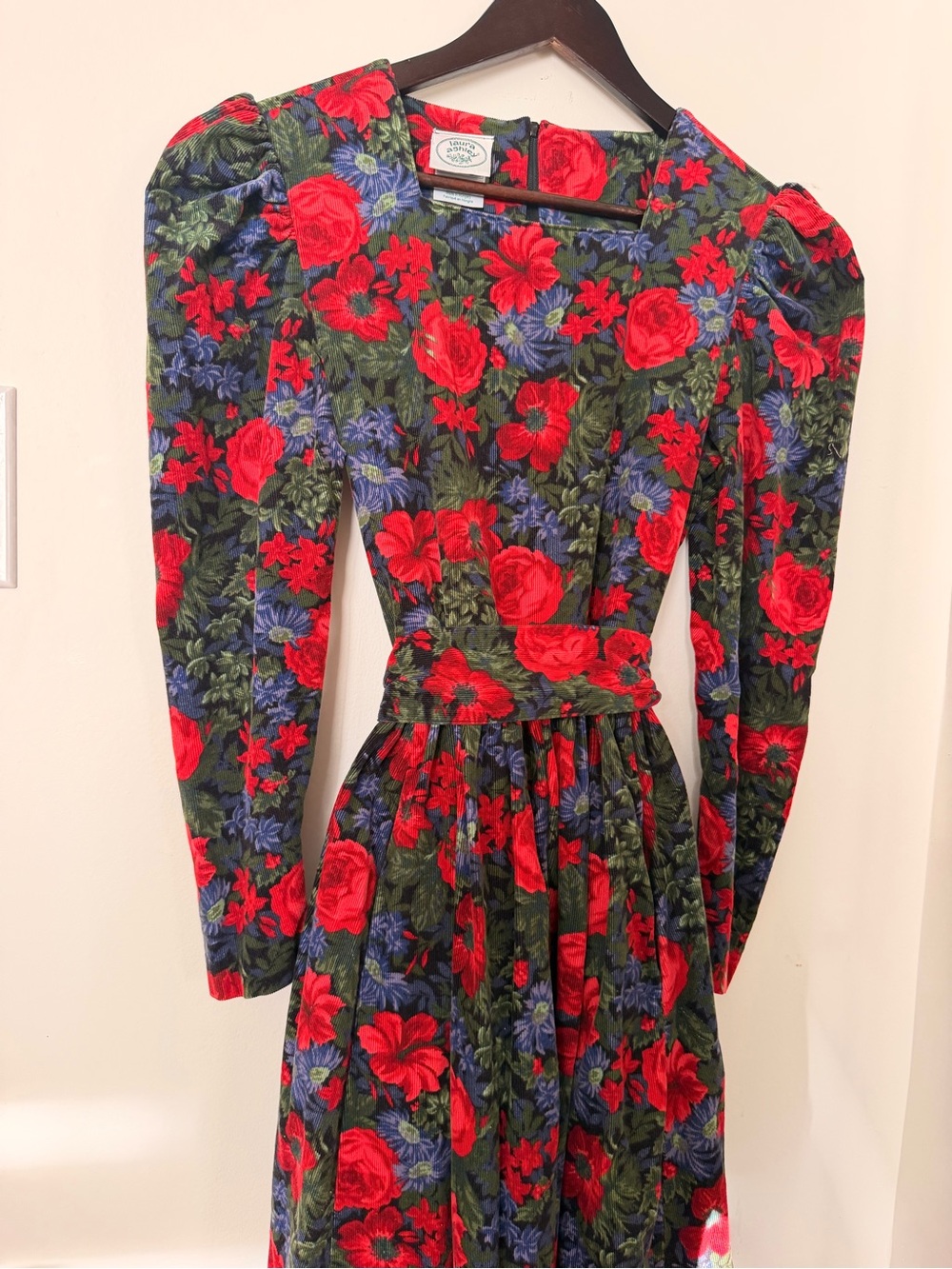 Vintage Laura Ashley Corduroy Floral Prairie Dress Size 4 Cottagecore